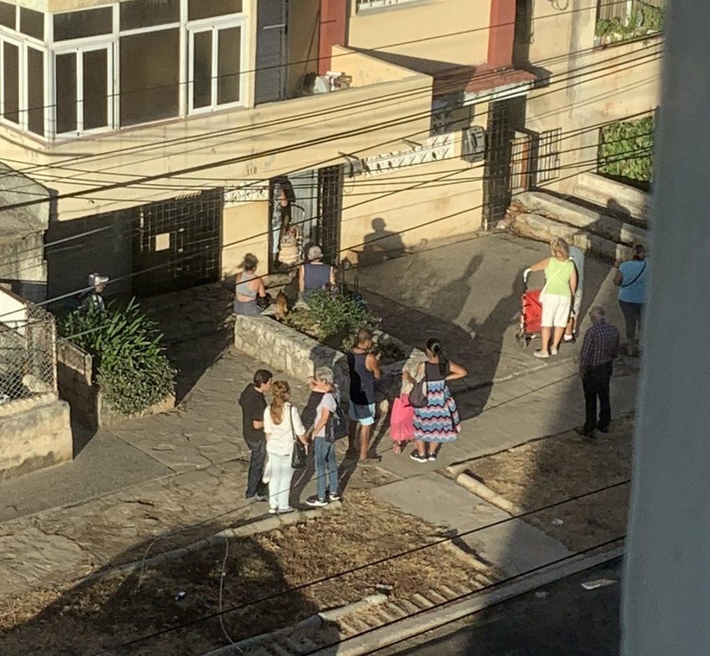 People in line to buy food